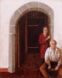man en vrouw bij torenpoort
